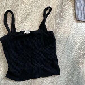 Garage Black Ribbed Square Neck Tank Top